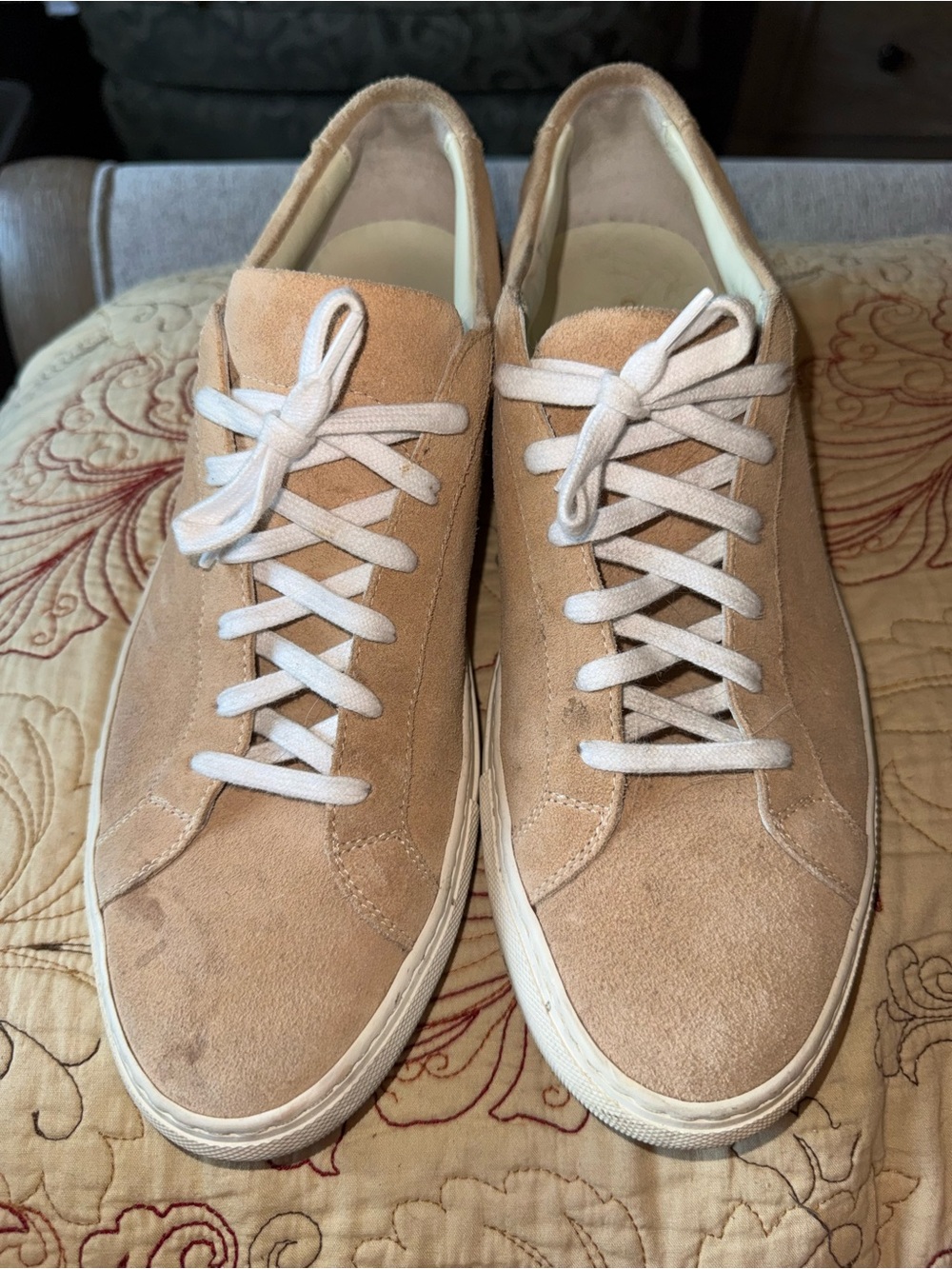 Common Projects Suede Low-Top Sneakers in Tan with White Laces
